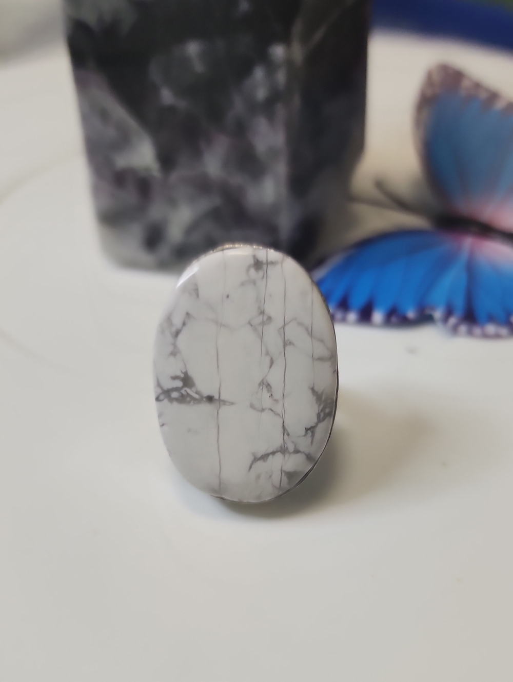 White Marble Oval Stone Ring - Women Accessories